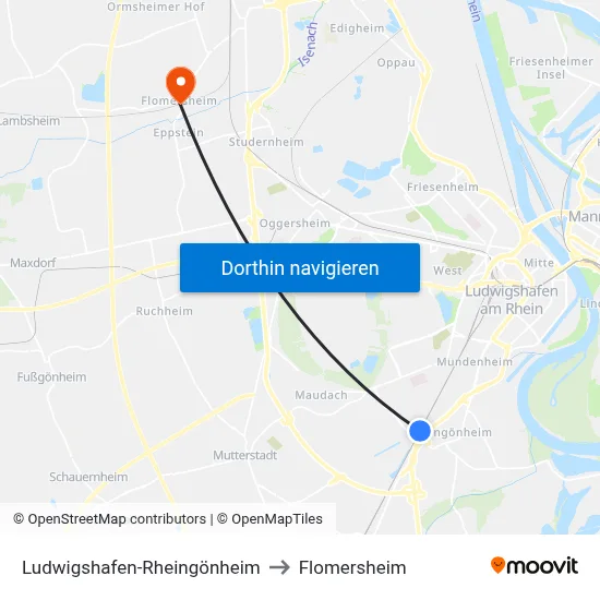 Ludwigshafen-Rheingönheim to Flomersheim map
