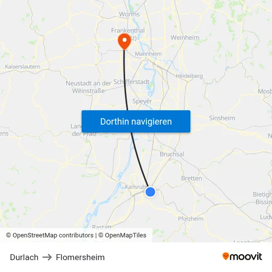 Durlach to Flomersheim map