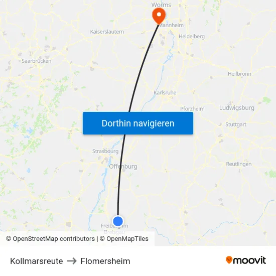 Kollmarsreute to Flomersheim map