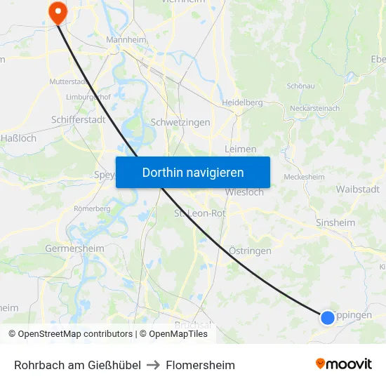 Rohrbach am Gießhübel to Flomersheim map