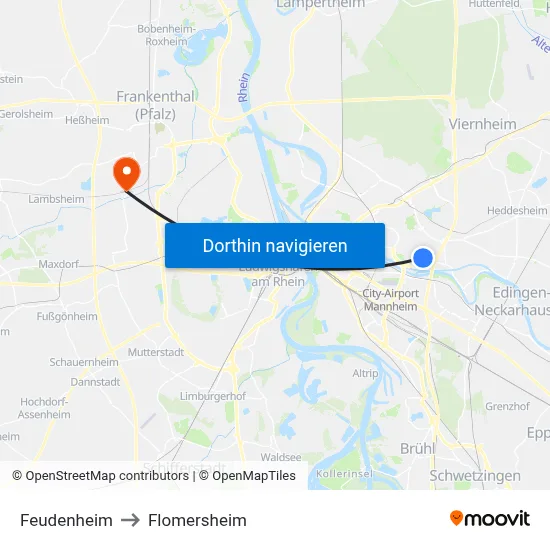 Feudenheim to Flomersheim map