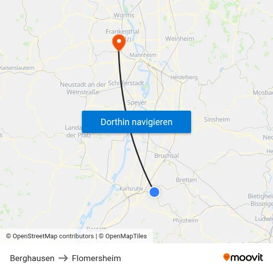 Berghausen to Flomersheim map