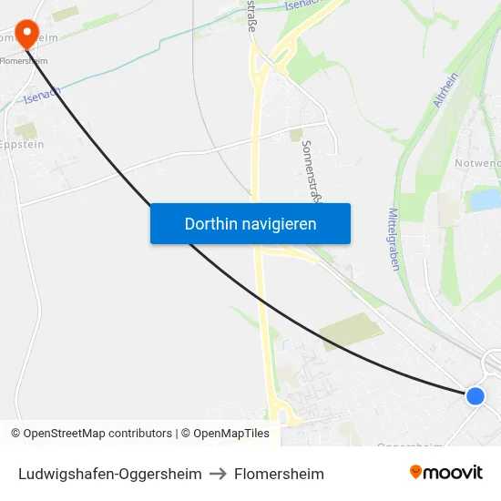 Ludwigshafen-Oggersheim to Flomersheim map