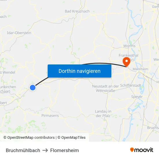 Bruchmühlbach to Flomersheim map