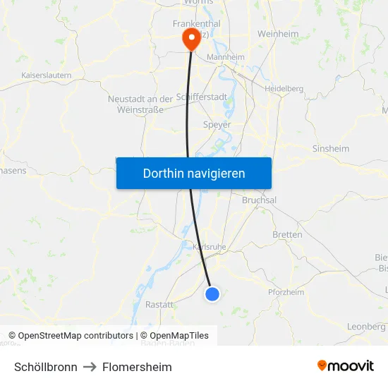 Schöllbronn to Flomersheim map