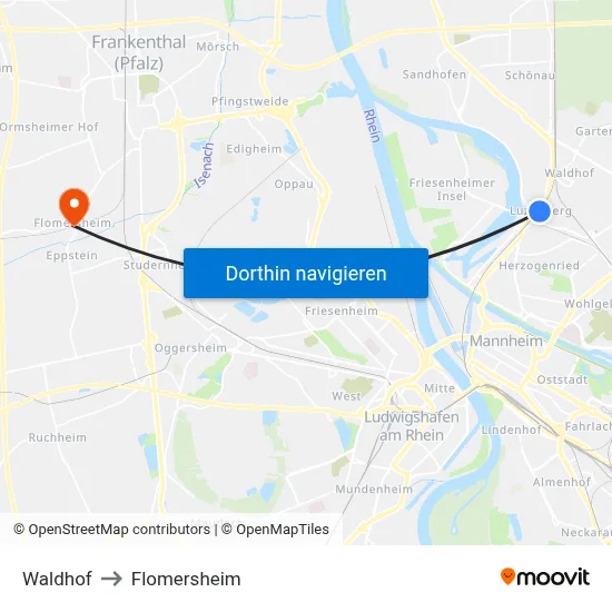 Waldhof to Flomersheim map