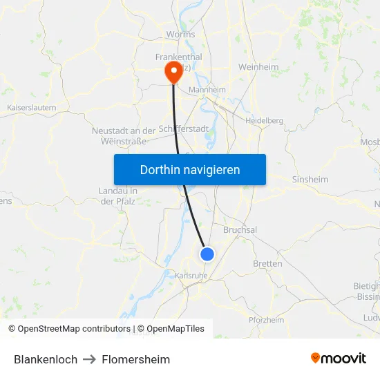 Blankenloch to Flomersheim map