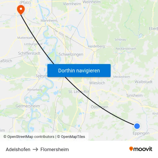 Adelshofen to Flomersheim map