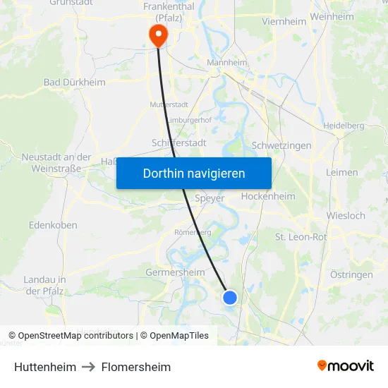 Huttenheim to Flomersheim map
