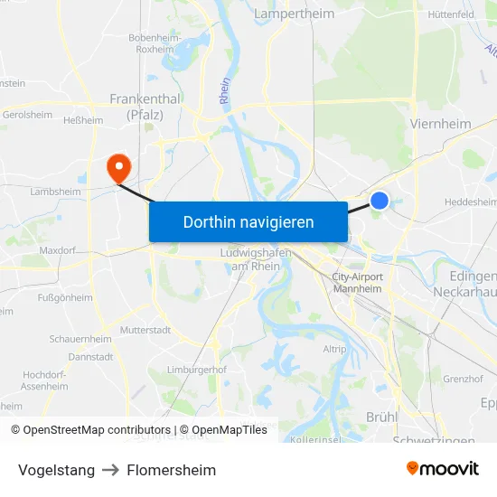 Vogelstang to Flomersheim map