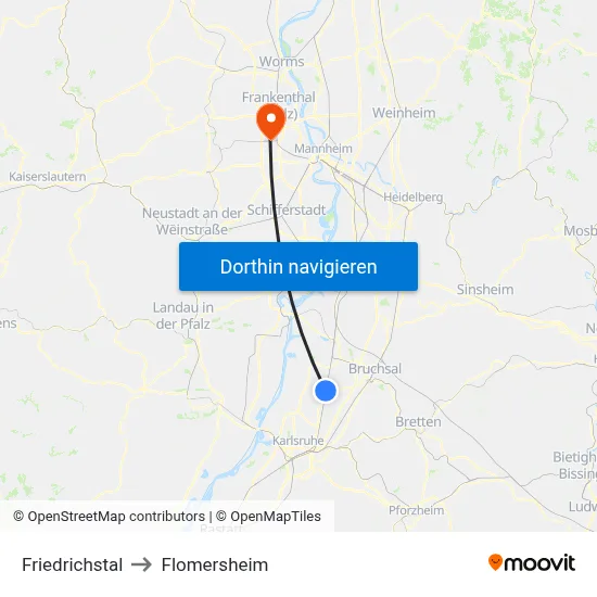 Friedrichstal to Flomersheim map