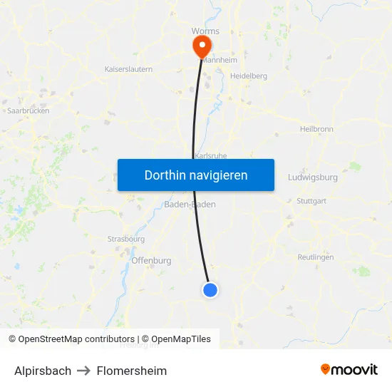 Alpirsbach to Flomersheim map