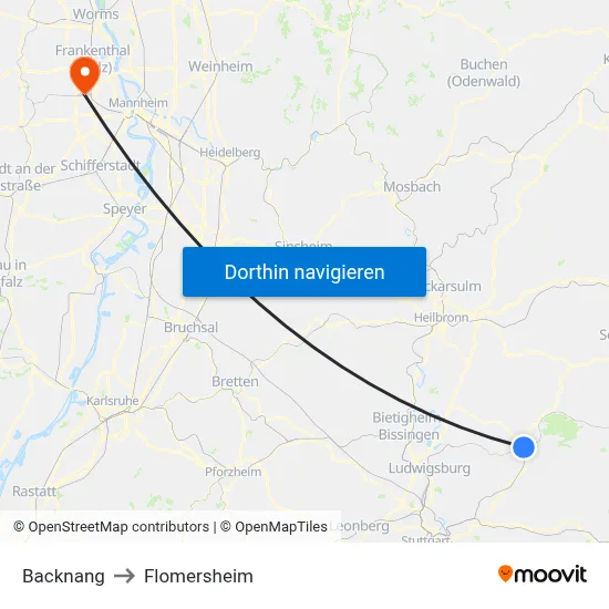 Backnang to Flomersheim map