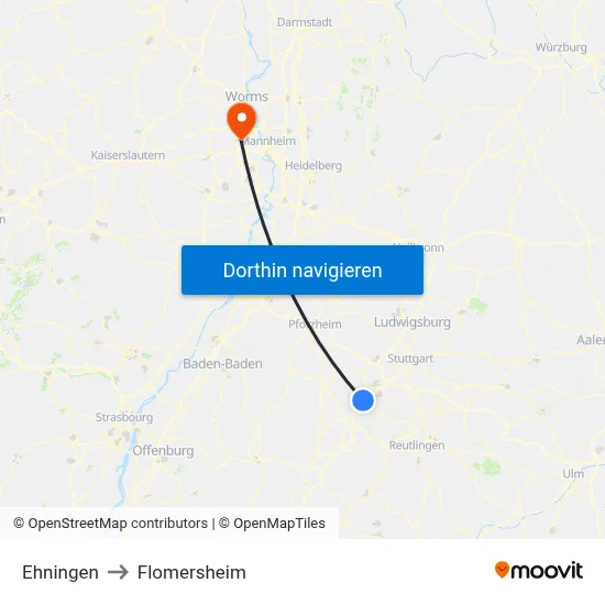 Ehningen to Flomersheim map