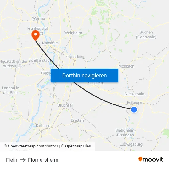 Flein to Flomersheim map