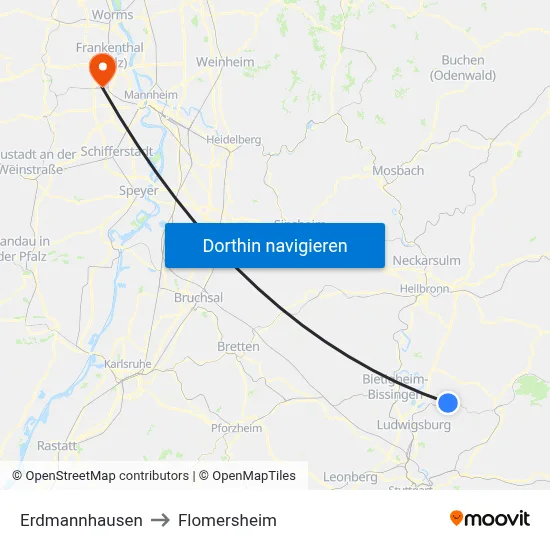 Erdmannhausen to Flomersheim map