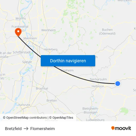 Bretzfeld to Flomersheim map