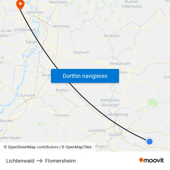 Lichtenwald to Flomersheim map