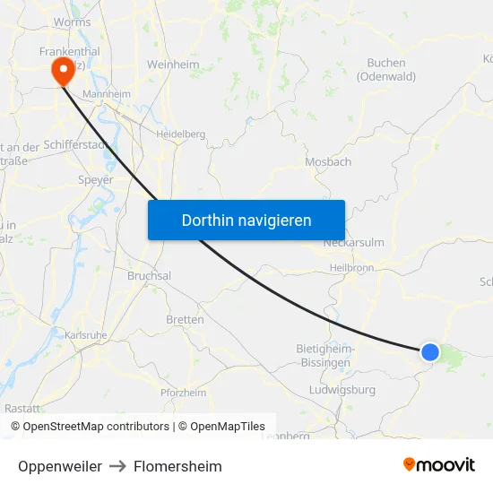 Oppenweiler to Flomersheim map