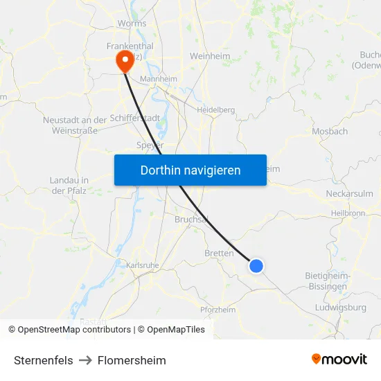 Sternenfels to Flomersheim map