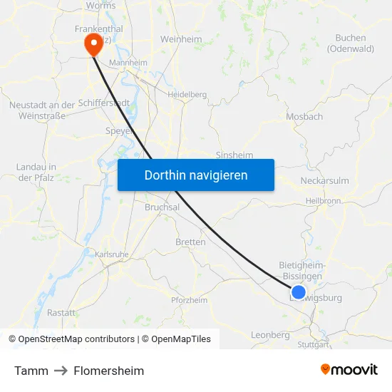 Tamm to Flomersheim map