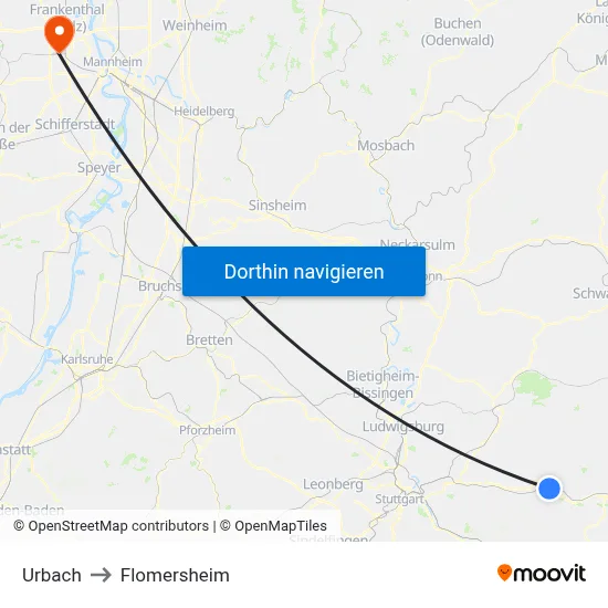 Urbach to Flomersheim map
