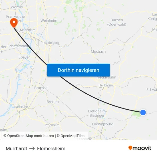 Murrhardt to Flomersheim map