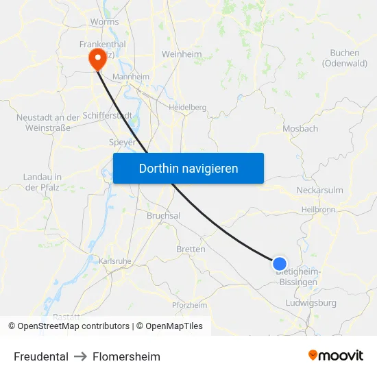 Freudental to Flomersheim map