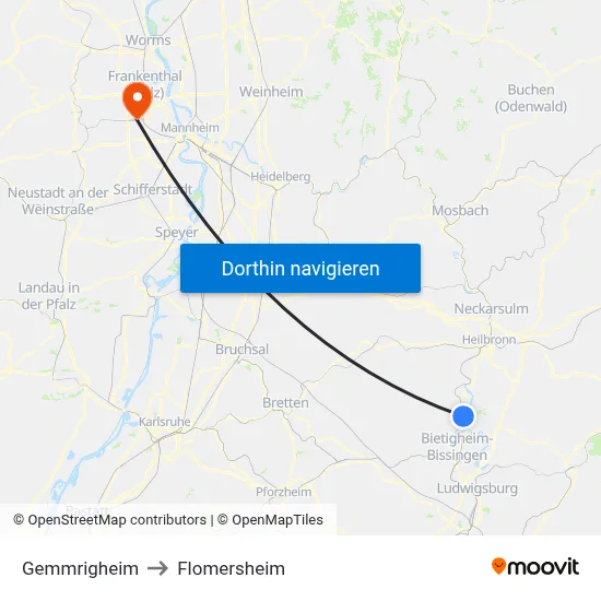 Gemmrigheim to Flomersheim map