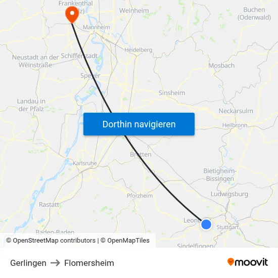 Gerlingen to Flomersheim map