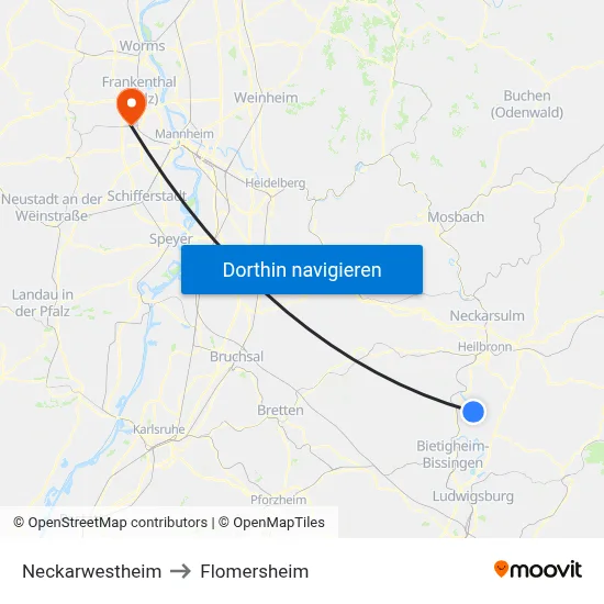 Neckarwestheim to Flomersheim map