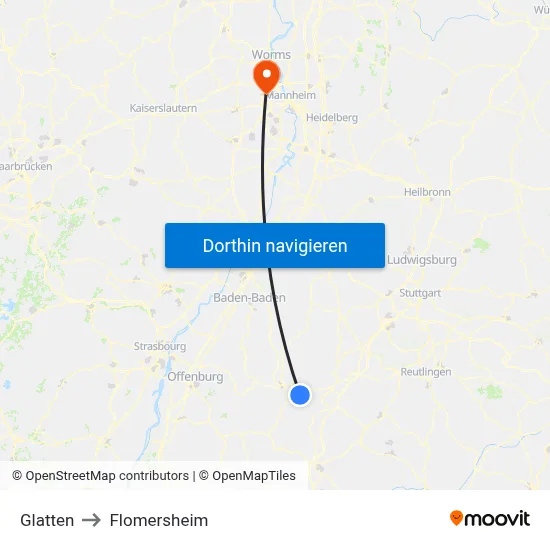Glatten to Flomersheim map