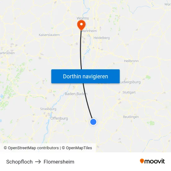 Schopfloch to Flomersheim map