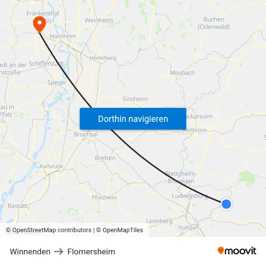 Winnenden to Flomersheim map