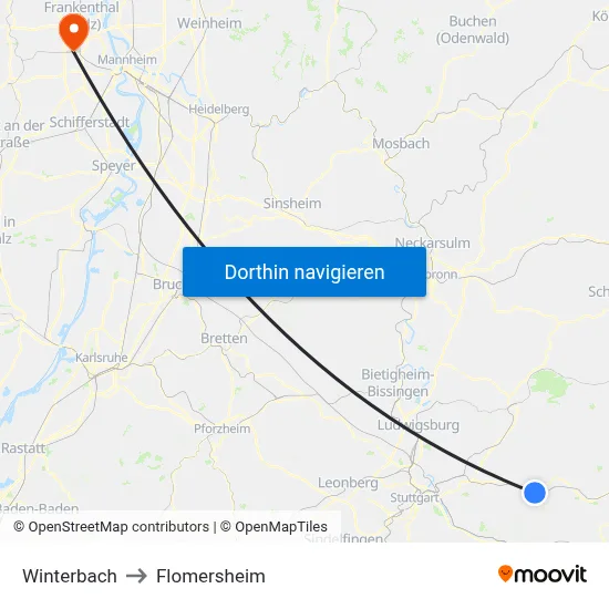 Winterbach to Flomersheim map