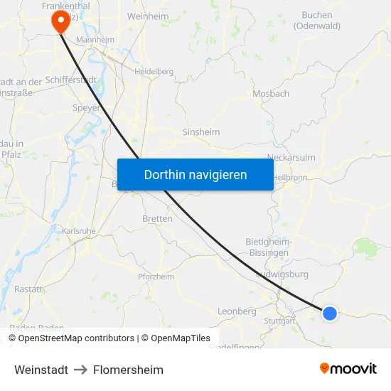 Weinstadt to Flomersheim map