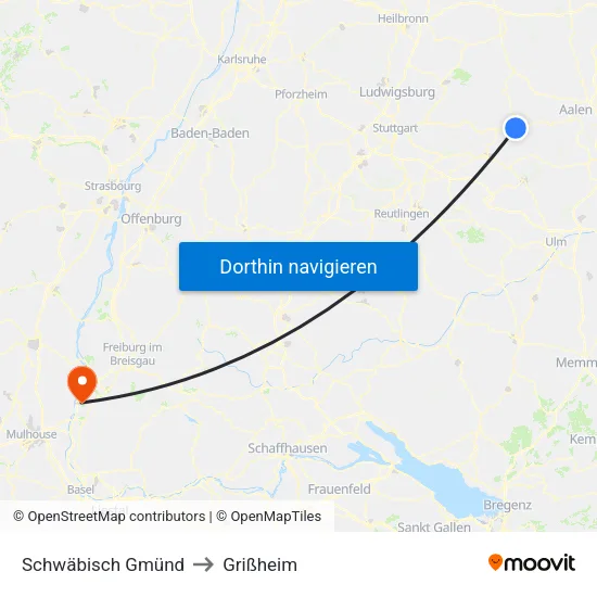 Schwäbisch Gmünd to Grißheim map