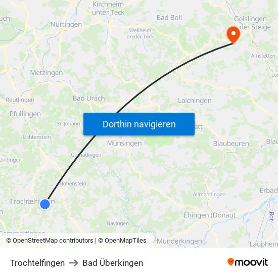 Trochtelfingen to Bad Überkingen map