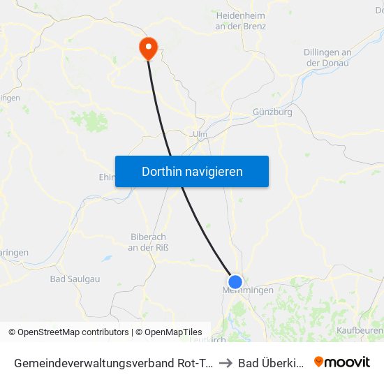 Gemeindeverwaltungsverband Rot-Tannheim to Bad Überkingen map