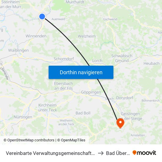 Vereinbarte Verwaltungsgemeinschaft Der Stadt Backnang to Bad Überkingen map