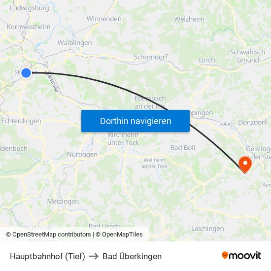 Hauptbahnhof (Tief) to Bad Überkingen map