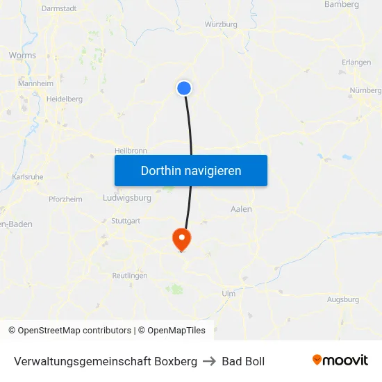 Verwaltungsgemeinschaft Boxberg to Bad Boll map