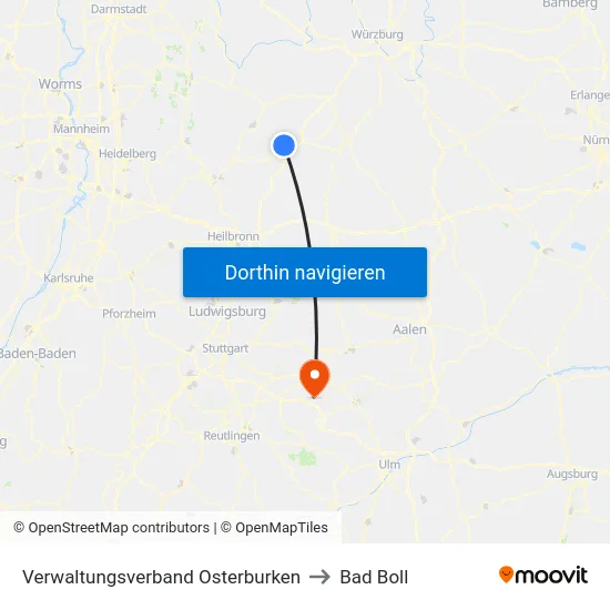 Verwaltungsverband Osterburken to Bad Boll map