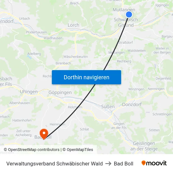 Verwaltungsverband Schwäbischer Wald to Bad Boll map