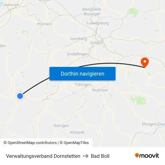 Verwaltungsverband Dornstetten to Bad Boll map