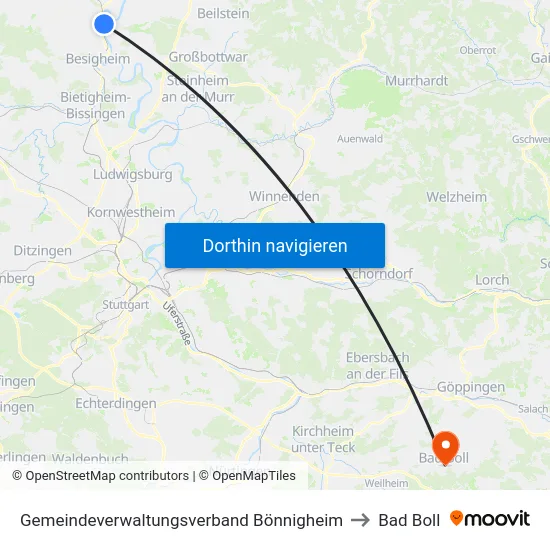 Gemeindeverwaltungsverband Bönnigheim to Bad Boll map