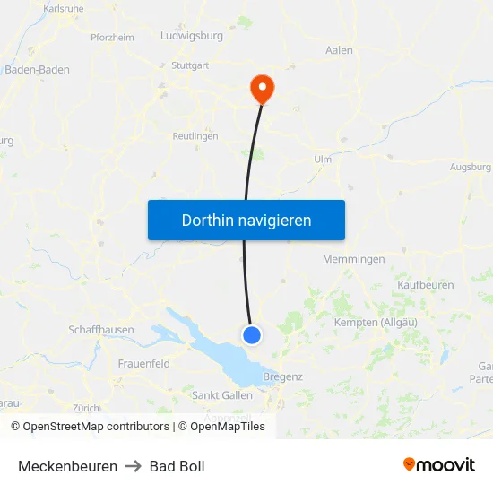 Meckenbeuren to Bad Boll map