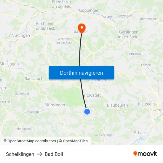 Schelklingen to Bad Boll map