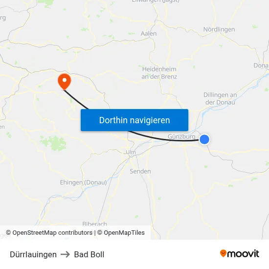 Dürrlauingen to Bad Boll map