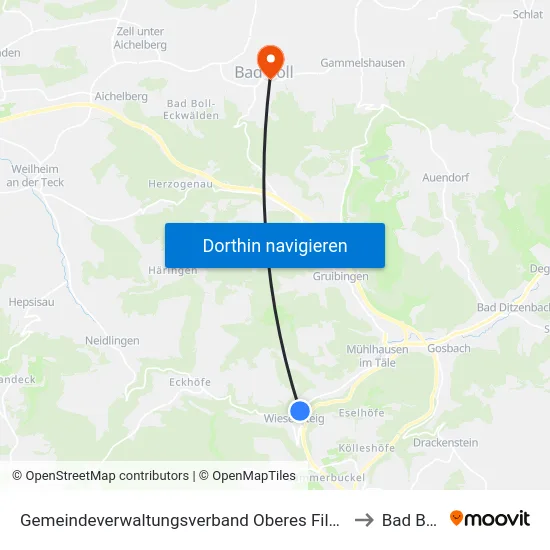 Gemeindeverwaltungsverband Oberes Filstal to Bad Boll map